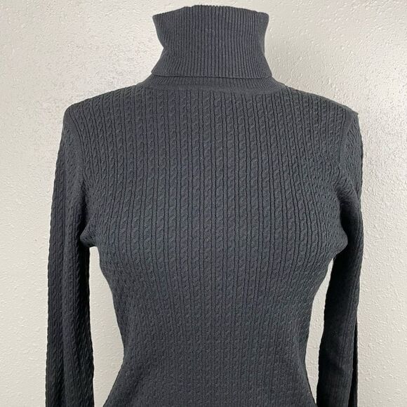 Charter Club Black Cable Knit Turtleneck Sweater Size M EUC - Picture 2 of 6